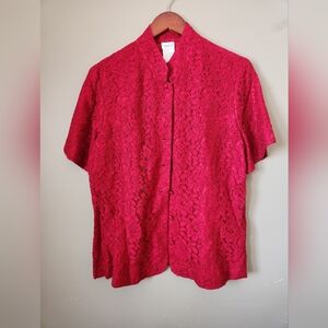 Together Red Lace Blouse - Mandarin Collar - Size 14